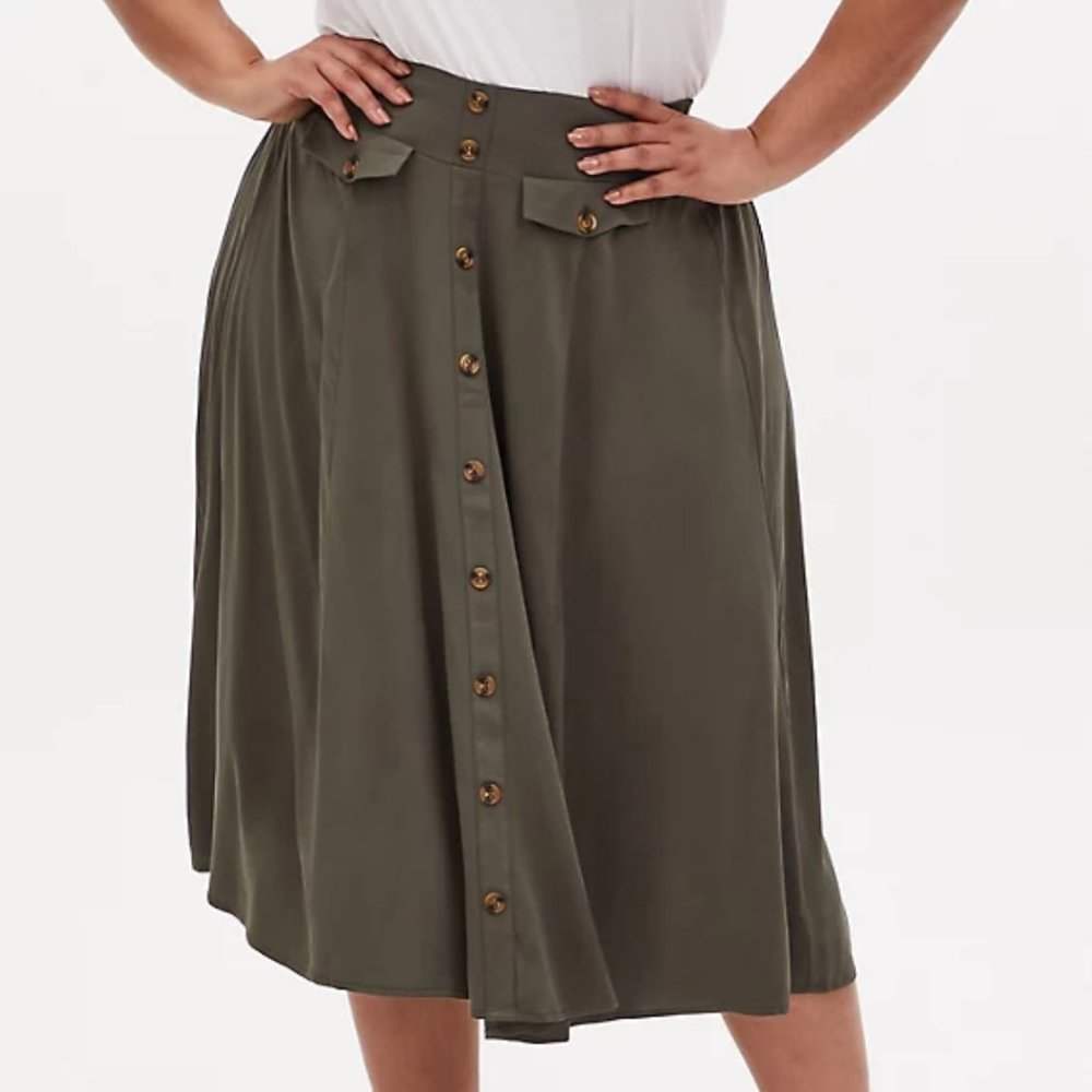 NWT Torrid Olive Green Button Down Midi Skirt